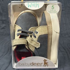 Baby Deer Walk Toddler Shoes Size 5 12-18 Months Gray Tan Canvas New in Box